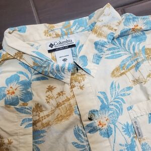 Columbia Camp Aloha Hawaiian Button Up Shirt Mens 4XB Tropical Flowers Floral